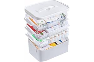 ANYPROLUS 4-Tier Portable Medicine Cabinet Organizer, Large Medicine Storage Box with Handle, Plastic First Aid Box Empty, Multipurpose Medical Supply Organizer, Medication Storage with 3 Removable Tray