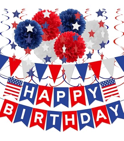 Ufocusmi Décorations D'anniversaire Pré-cordées Du 4 Juillet, Pas De Bricolage Rouge, Blanc Et Bleu, Bannière Triangle Drapeau Guirlande Patriotique