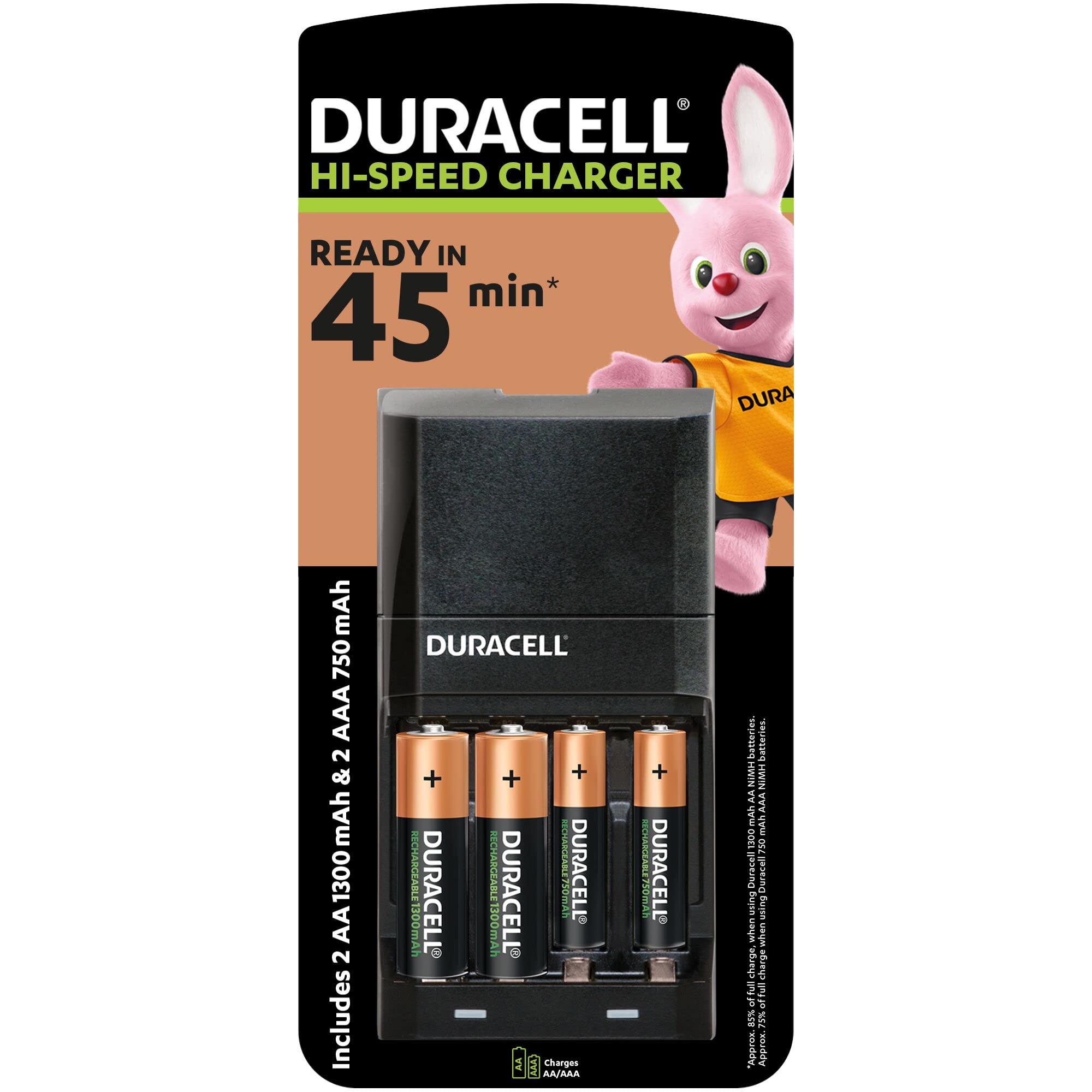 Duracell CEF27EU 45 Minute Charger with 2 AA/AAA Batteries, Black