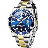 OLEVS Mens Watches, Silver Dress Gold Classic Luxury Big Large Face Waterproof Watches for Men, Analog Two Tone Stainless Steel Men Wrist Watch with Date Relojes De Hombre (Green/Blue/Black Dial