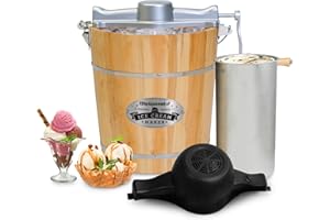 Elite Gourmet EIM402 Old Fashioned 4 Quart Vintage Wood Bucket Electric Ice Cream Maker Machine, *Bonus Classic Die-Cast Hand