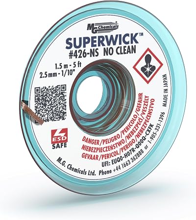 MG Chemicals 426-NS #4 No Clean Super Wick Desoldering Braid 0.1" x 5' Blue