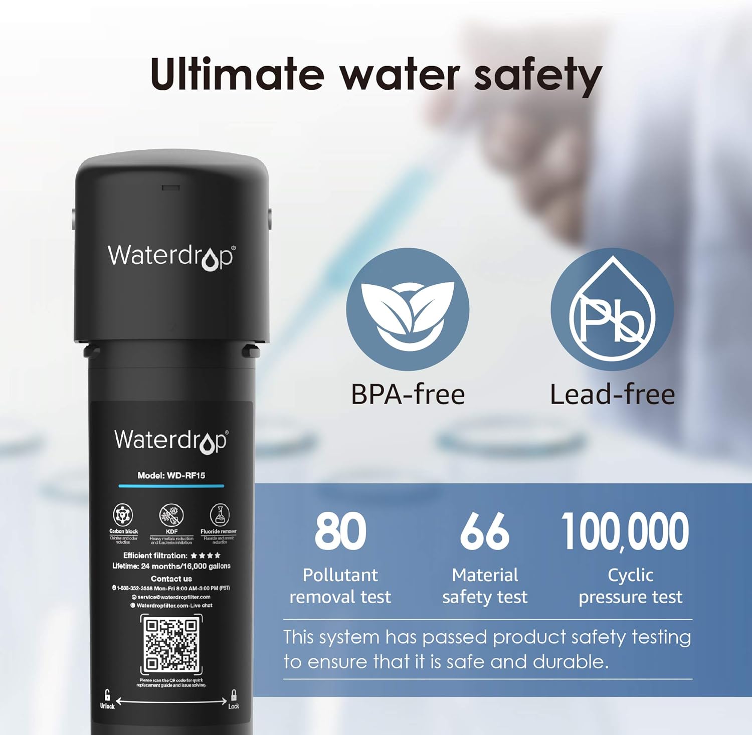 Waterdrop 15UA Under Sink Water Filter System, 16K Gallons Ultra High Capacity Main Faucet Under Counter Water Filtration System, Removes 99% Lead, Fluoride, Chlorine, Bad Taste, USA Tech, 0.5 micron - - .com
