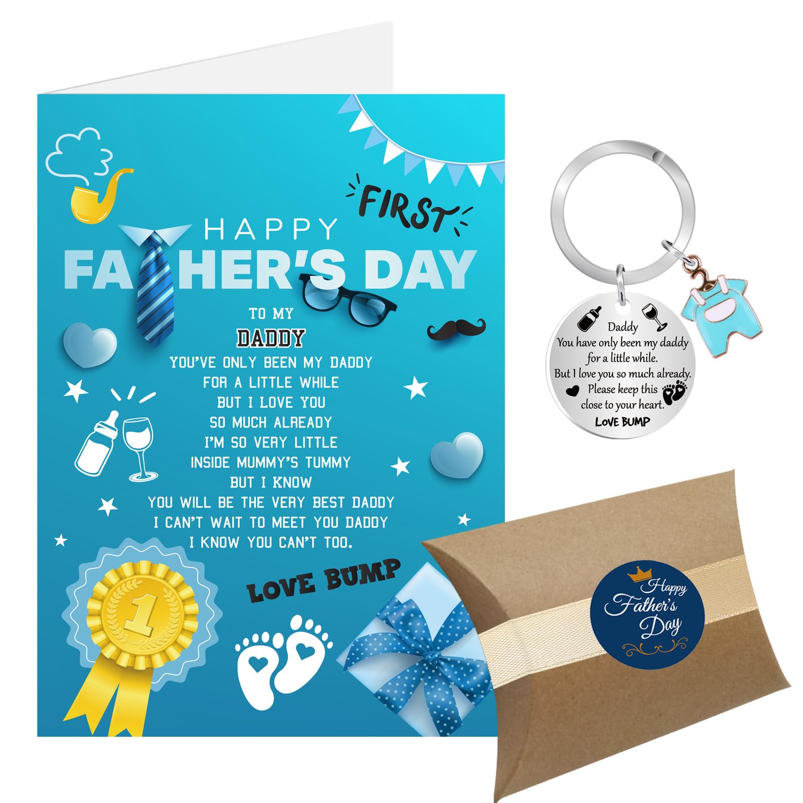 Fathers Day Card from Bump, Fathers Day Dad Daddy Gifts from Bump, First Fathers Day Card and Keyring Gifts from Baby Boy Girl, Father's Day Keyring Presents from Bump with Gift Box (From Bump)
