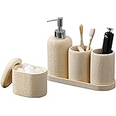 Bathroom Accessories Set, 5PCS Modern Bathroom Accessory Set with Soap Dispenser, Mouthwash Cup & Toothbrush Holder, Qtip Holder, Tray