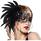 Zinniday Feather Masquerade Mask for Women - 2026 Venetian Antique Carnival Masks with Feather for Woman Prom Ball Party