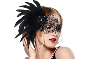Zinniday Feather Masquerade Mask for Women - 2025 Venetian Antique Mardi Gras Masks with Feather for Woman Prom Ball Party