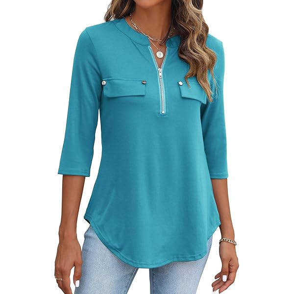 Zip-Front Knit-Back Top New Pale Blush PM at Amazon Women's