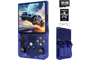 XISKT R36MAX Retro Handheld Game Console - 64GB Preloaded Classic Video Games, Support 30+ Simulators, Linux-Powered Portable Game Emulator Console with 4.0-in HD IPS Screen (Transparent Blue)