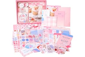TIANREN Aesthetic Scrapbook kit(348pcs),Junk Journal/Daily Journal Scrapbooking Supplies Stationery ,A6 Grid Notebook,DIY journaling Craft Gift for Teen Girls, Boys,Kids,Women..（Sweetheart)