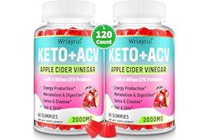 WRIAYRUI Apple Cider Vinegar Gummies, Fast Ripped Keto ACV Gummies, Max Strength 2000mg, Formulated with Green Tea, Probiotics, B6 & B12, ACV Gummies for Metabolism, Digestion, Detox & Cleanse, 120 Gummies
