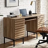 mopio Norwin Executive Desk, Modern Industrial Farmhouse Desks for Home Office, with Sturdy Metal Legs, Fluted Panel Dual Cab