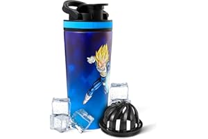Ice Shaker Dragon Ball Z Stainless Steel Shaker Bottle | 26oz, Vegeta | Cold for 30+ Hours | Insulated Cup with Twist-on Agitator | Odor-Free Bottle for Protein Shakes, Water, Smoothies, Cocktails
