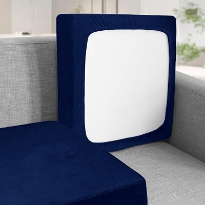 Teynewer Sofa Seat Cushion Covers Velvet Stretch Non Slip 2 Seater Blue