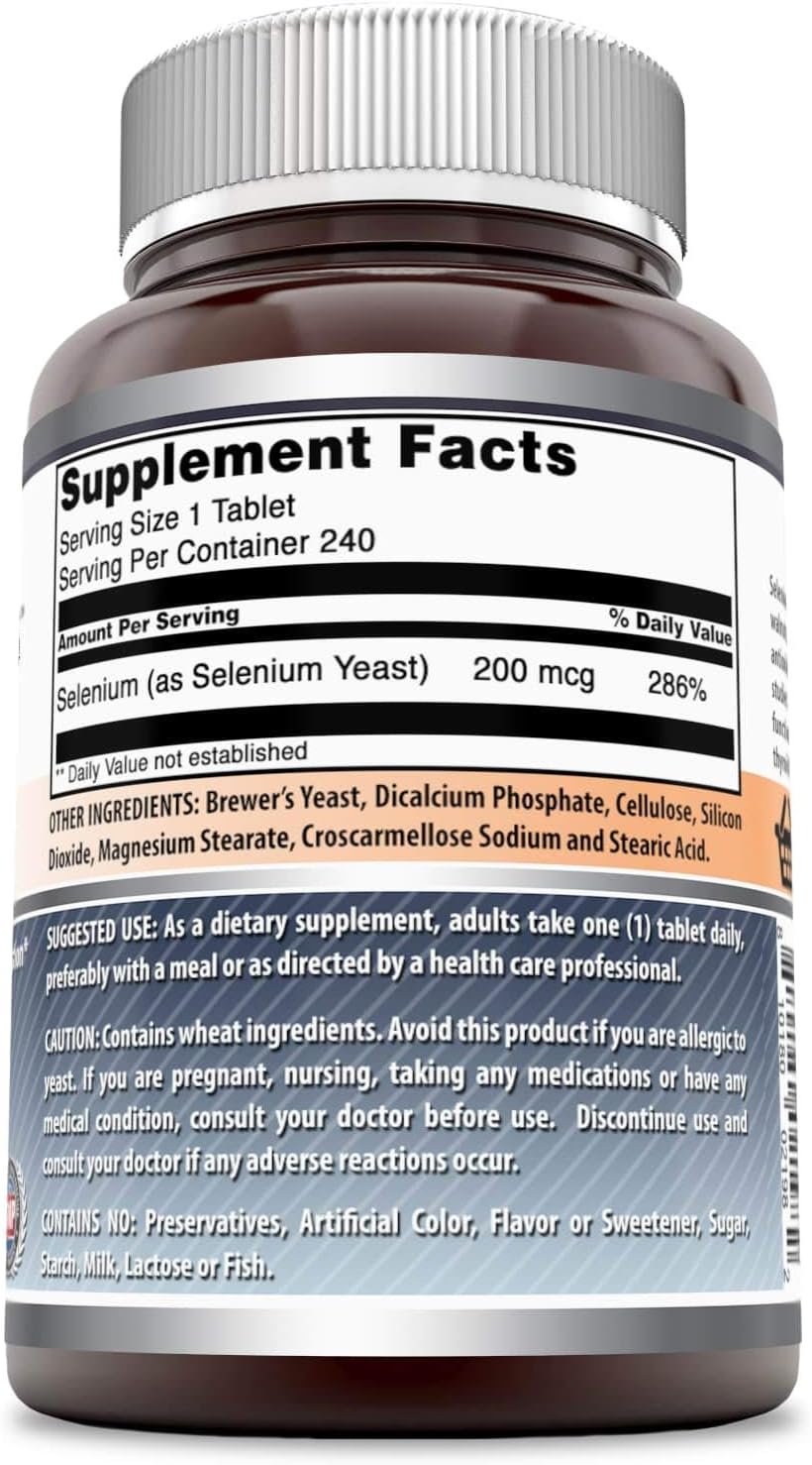 Amazing Nutrition Selenium * 200mcg Natural Selenium Yeast * 240 Tablets Per Bottle  * Promotes Cell Health, Immune Function, Cardiovascular Health and Healthy Thyroid Function and More.: Health & Personal Care