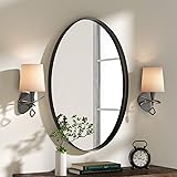 NXHOME Oval Metal-Framed Wall Mirror - Bathroom Decorative Wall Mounted Mirror 18×28in Black Clean Vanity Mirror for Living R
