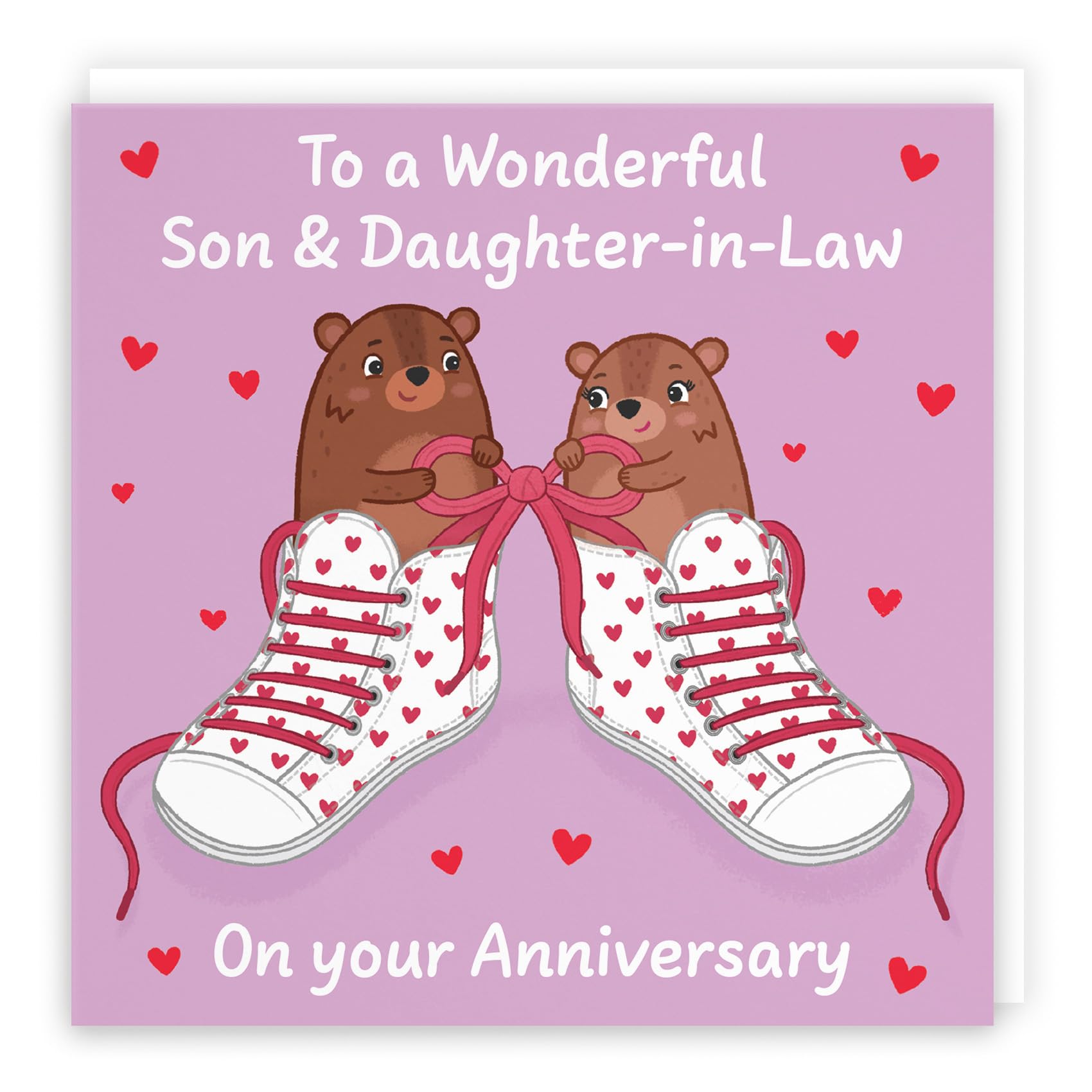 Hunts England - Cute Love Laces Son And Daughter In Law Anniversary Card - Fun Bears Anniversary Card For Son And Daughter-in-Law - Love Story Collection