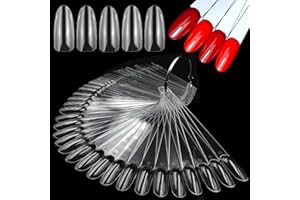 LoveOurHome 150pc Medium Almond Nail Swatch Sticks Vanish Gel Polish Color Design Display Stick Tips Clear Almond Fan Cards Nails Art Practice Sample Tools with Rings