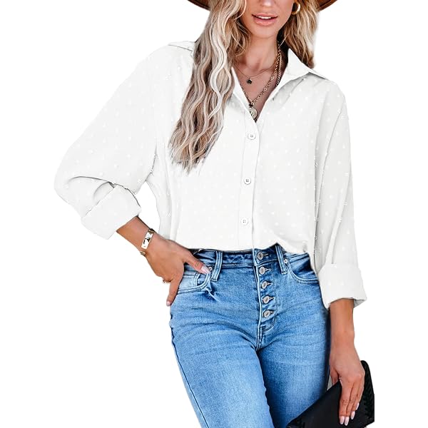 Pausus Women Button Down Blouse Casual Button Up Shirt Slim