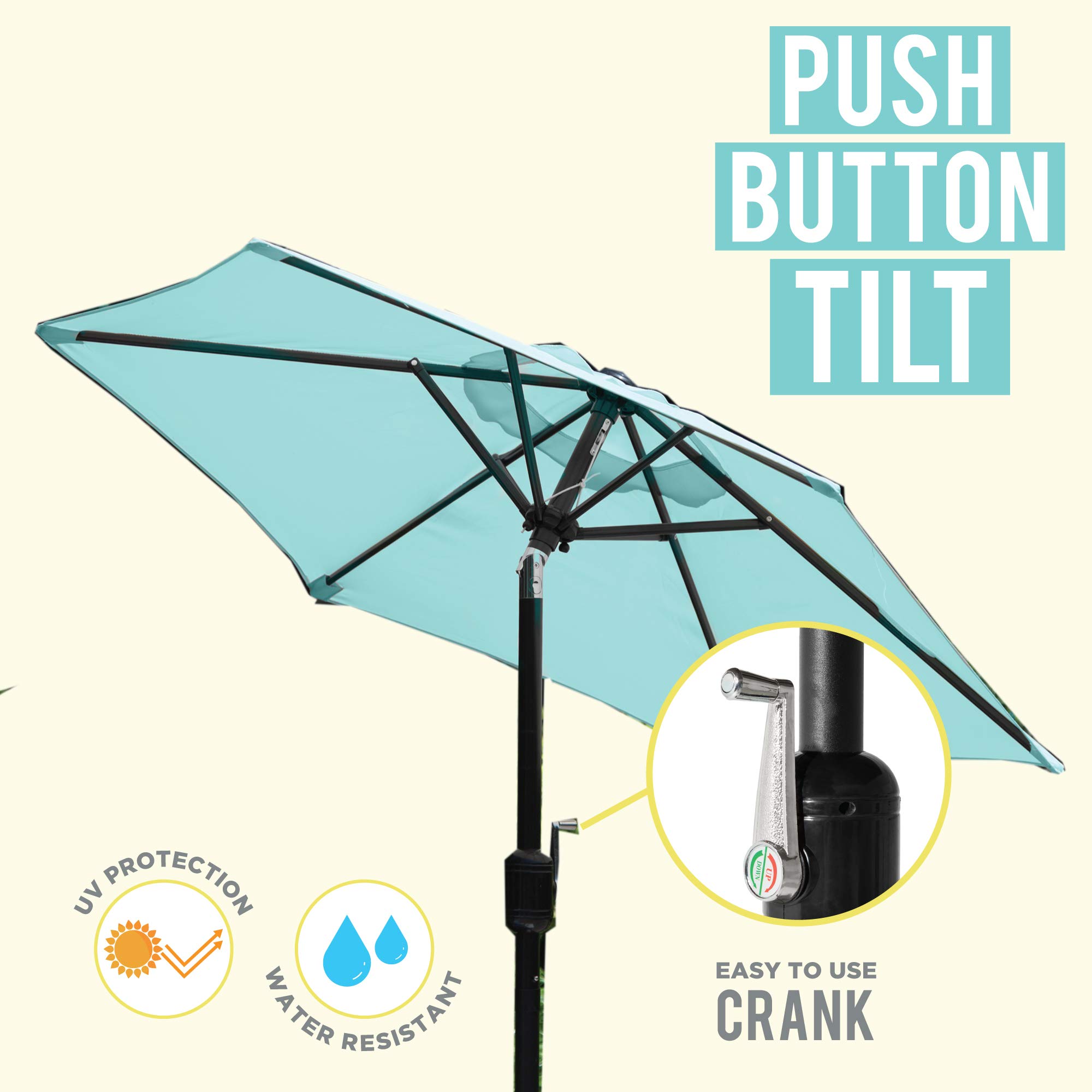 6 Ft Outdoor Patio Umbrella with Aluminum Pole, Easy Open/Close Crank and Push Button Tilt Adjustment - Aqua Market Umbrellas