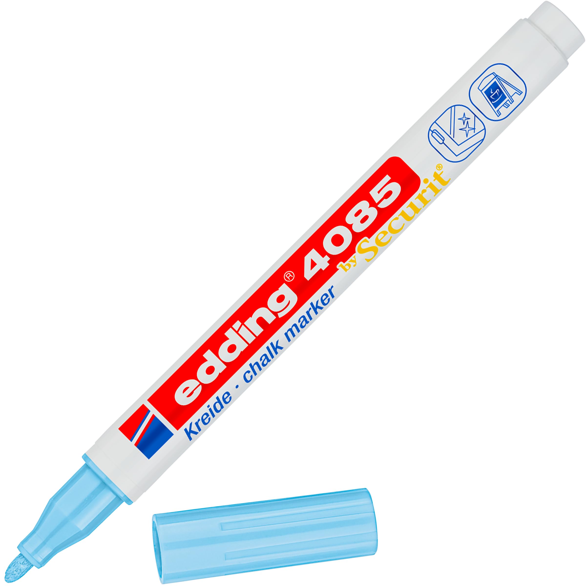 Edding 4085 Chalk Marker - Pastel Blue - 1 Round Tip 1-2 mm - Fine-Tipped Wet Wipe Pen for Chalkboards, Windows, Glass, Mirrors - Liquid Chalk Marker for Opaque Coverage — image 1
