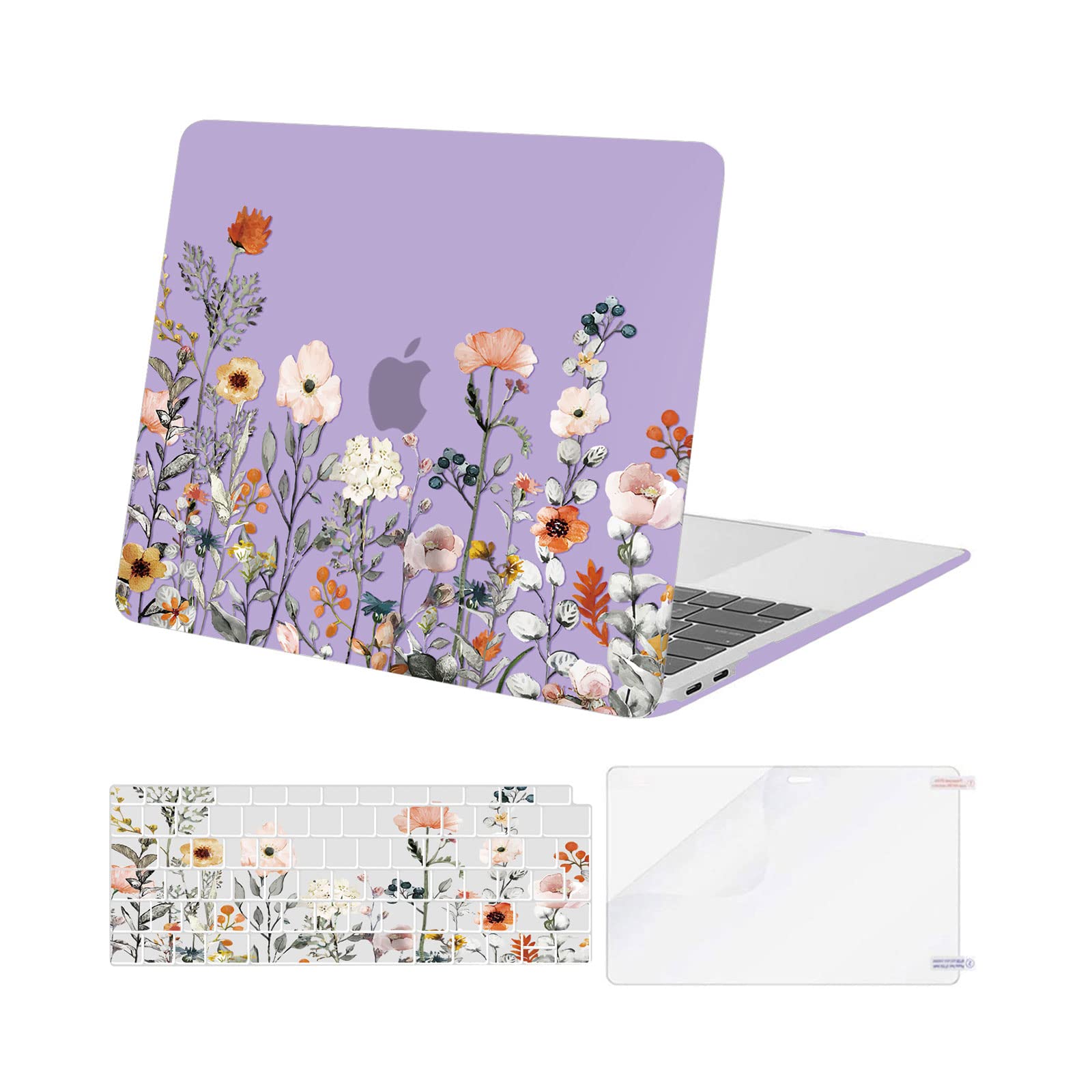 MOSISO Compatible with MacBook Air 13 inch Case M1 2021-2018 A2337 A2179 A1932, Garden Flowers Hard Shell Compatible for MacBook Air M1 Case 13.3 inch & Keyboard Cover &Screen Protector, Purple