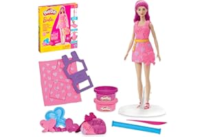Play-Doh Barbie Hearts and Hair Set, Make Doll Clothes with Modeling Compound & 10 Fashion Accessories, Arts & Crafts for Girls & Boys, Kids, 5+