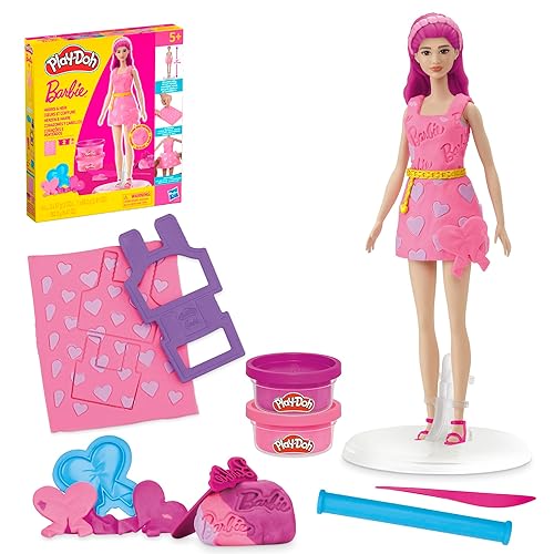 Play-Doh Barbie Hearts and Hair Set, Make Doll Clothes with Modeling Compound & 10 Fashion Accessories, Arts & Crafts for Girls & Boys 5+