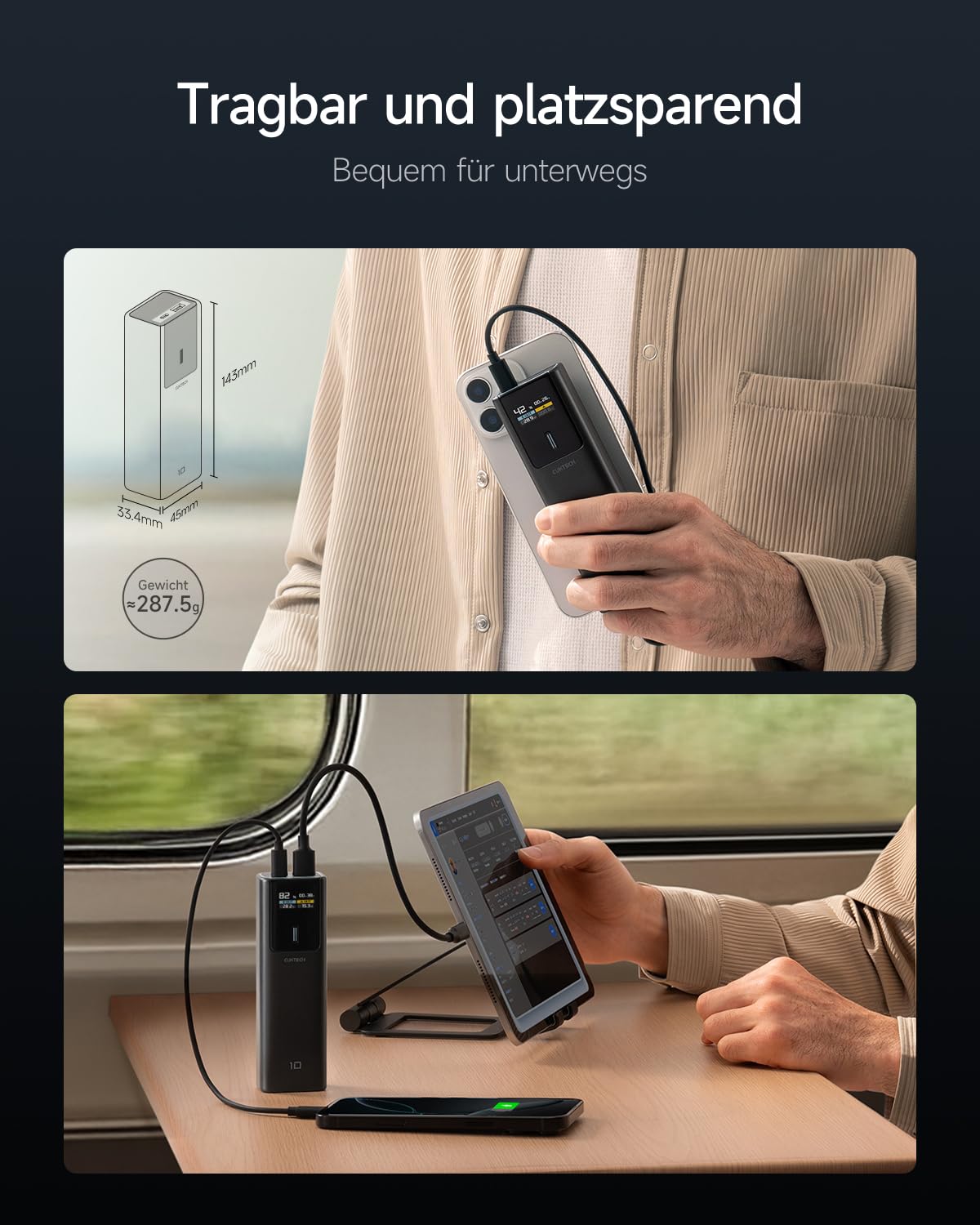 CUKTECH 10 100W Powerbank 10000mAh, Power Bank mit Digitales Display, externer Handyakku für iPhone 16/15/14/13 Series, Samsung Galaxy S24/S23/S22, iPad Air/Pro, Xiaomi, MacBook, Dell und mehr 5