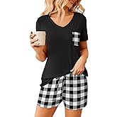 Ekouaer Womens Pajama Sets Short Sleeve Pajamas for Women Sets Soft Lounge Sets Casual V Neck Sleepwear PJS