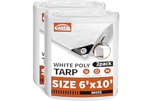 TARPAL 6'x 10' White Tarp Waterproof 7.5 mil(2-Pack) Medium Duty All Purpose Poly Tarps Cover Waterproof,UV Resistant,Rip and Tear Proof,Poly Tarpaulin…