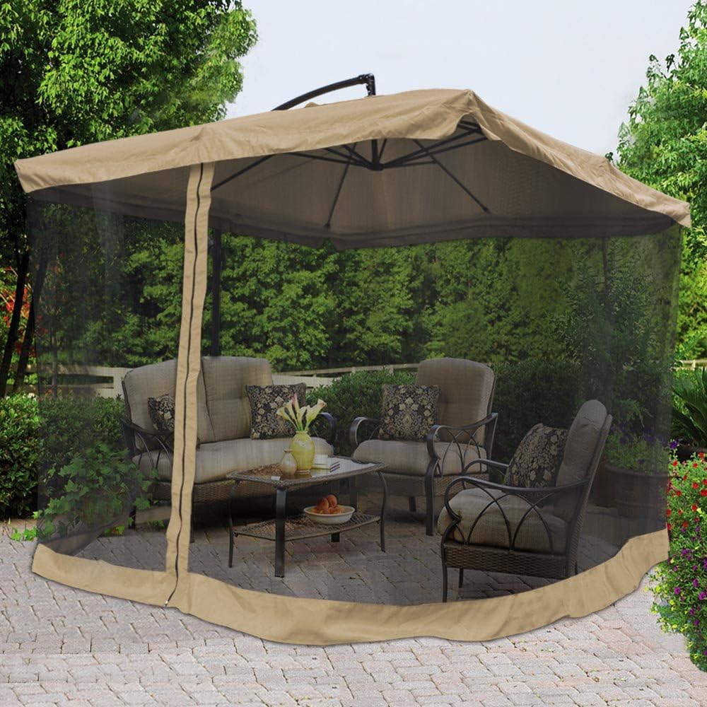 Amazon Com Yescom 9 Tan Outdoor Patio Offset Umbrella W Aluminum Tilt 200g Pa Cover Shade Mosquito Net Mesh Garden Outdoor