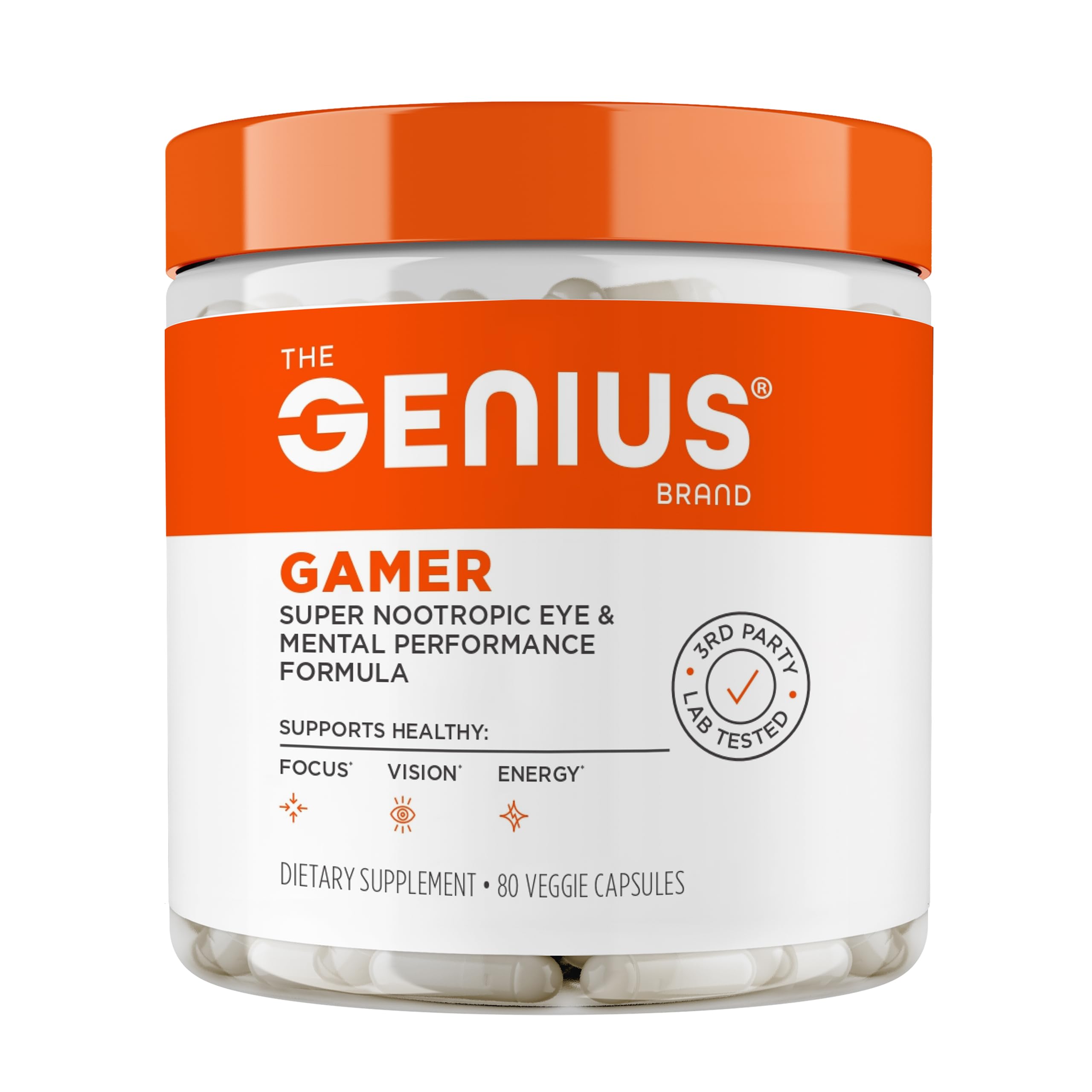 Genius Gamer, Gaming Focus Supplement, 80 Pills - Elite Nootropic Performance Booster - Boost Brain & Mental Clarity, Reaction Time & Concentration - Blue Light Support with Lutemax