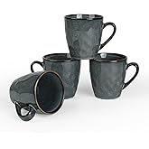 famiware Coffee Mugs Set of 4, Ocean Round 11.5oz Coffee Cup Set with Handle for Cocoa, Milk, Hot Chocolate, Tea or Water, Stoneware Cups for Kitchen, Microwave Dishwasher Safe, Deep Forest