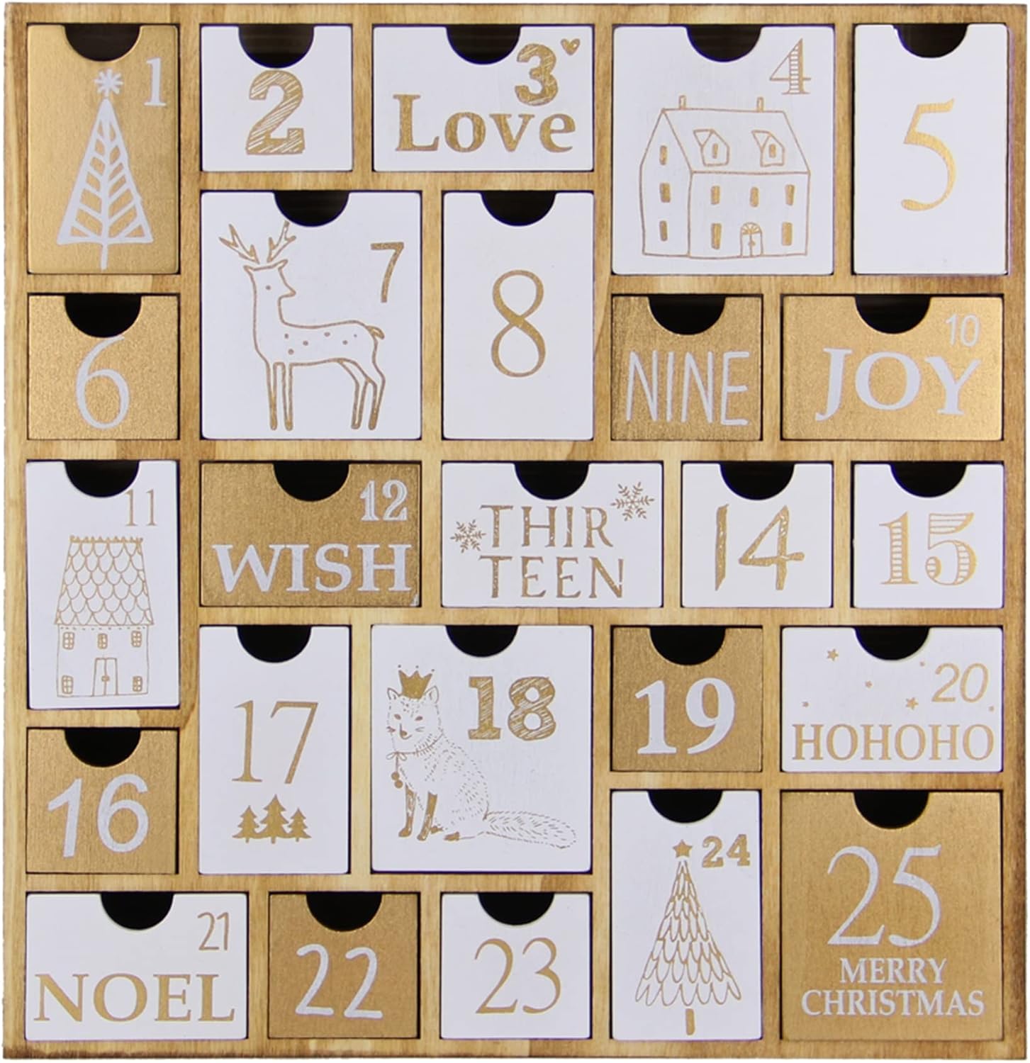 Advent Calendars - Juegoal Advent Calendar with 25 Drawers Countdown to Christmas, Refillable Wooden Advent Xmas Gift for Kids, 12 Inches Tall