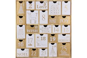 Juegoal Advent Calendar with 25 Drawers Countdown to Christmas, Refillable Wooden Advent Xmas Gift for Kids, 12 Inches Tall