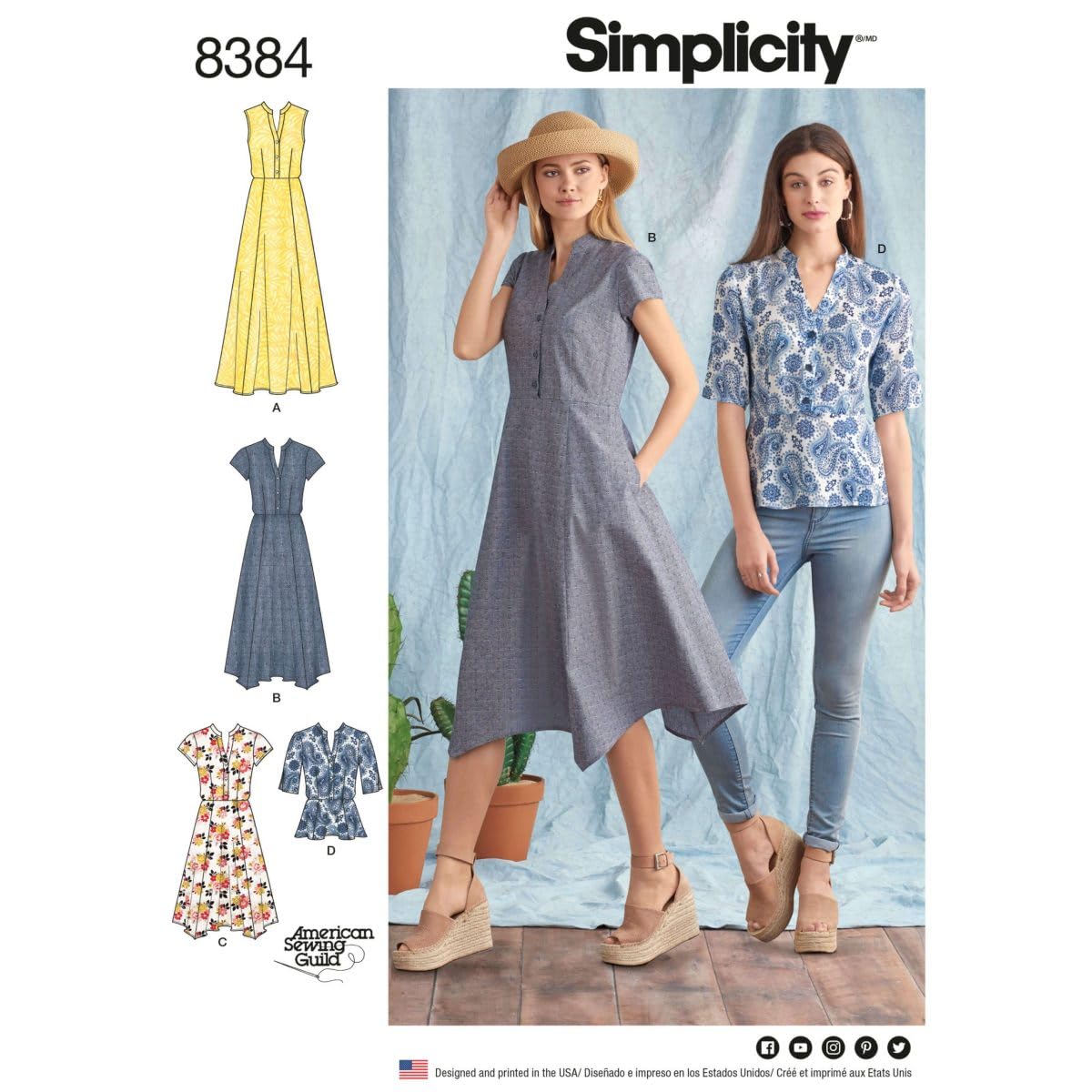 Simplicity Pattern 8384 Women’s Dress with Length Variations and Top, Paper, White, 22 x 15 x 1 cm