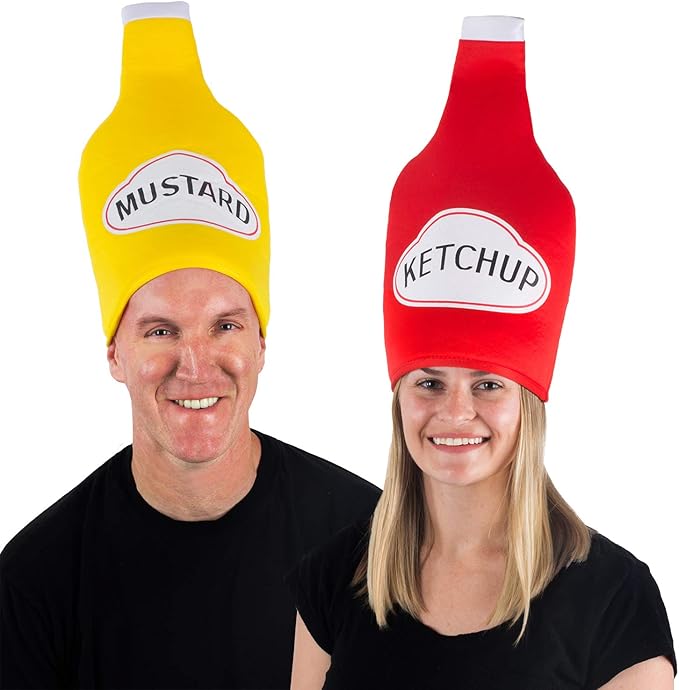 Tigerdoe Couples Costumes Ketchup & Mustard Hats Funny Food Hats