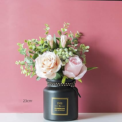 Amazon 造花 北欧風 花瓶付き ローズ ユーカリ インテリア 人工観葉植物 枯れない花 花束 ブーケ 置物 プレゼント ギフト お祝い お返し お見舞い お礼 お詫び 父の日 母の日 誕生日 結婚式 装飾 アートフラワー 本物そっくり 手作 造花 オンライン通販