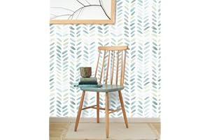 SEVALO Green and White Wallpaper Peel and Stick Wallpaper Boho Contact Paper for Cabinets Leaf Wallpaper for Bedroom Self-Adhesive Removable Wallpaper Herringbone Wallpaper Drawer Kids Wallpaper 17.3“×197”