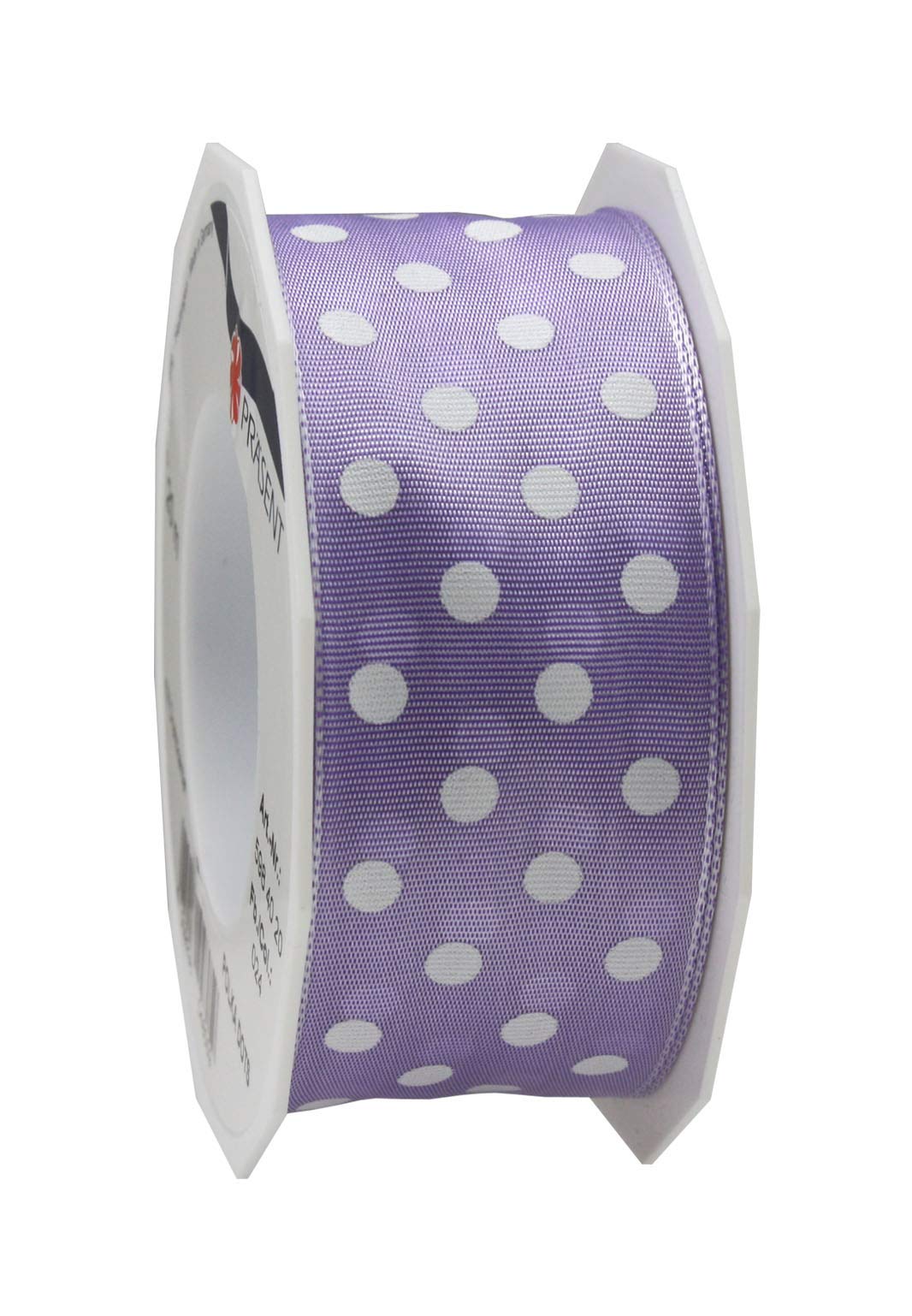 Präsent - Polka Dots Wired & Printed Ribbon Syringa-White 40 mm Width, 20 m Length