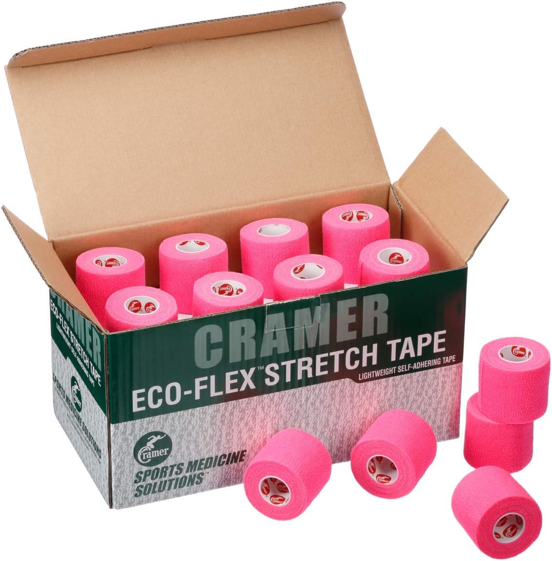 Cramer Eco-Flex Self-Stick Stretch Tape, Cohesive Tape, Flexible Elastic Sports Tape, Athletic Training Supplies, Easy Tear Self-Adherent Bandage Wrap, Bulk Cases, 6 Yard Rolls, Pink Compression Tape: Sports & Outdoors