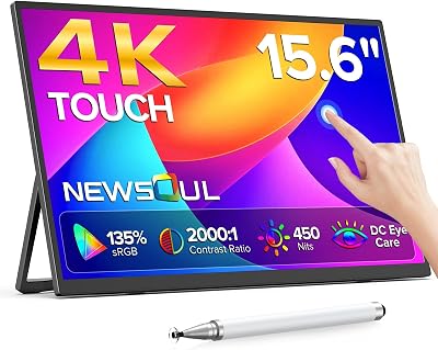 Monitor Portatile 4K Touch, 15,6" IPS Schermo con USB‑C e Pennino