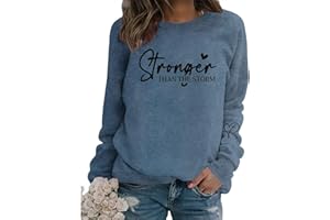 GINESBE Christian Sweatshirt Women Stronger Than The Storm Graphic Crewneck Shirts Positive Religious Faith Pullover Tops