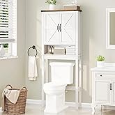 Halitaa Over The Toilet Storage Cabinet, Farmhouse Over Toilet Bathroom Organizer with 2 Barn Doors, Narrow Above Toilet Storage Cabinet, Behind Toilet Bathroom Organizer (Rustic White)