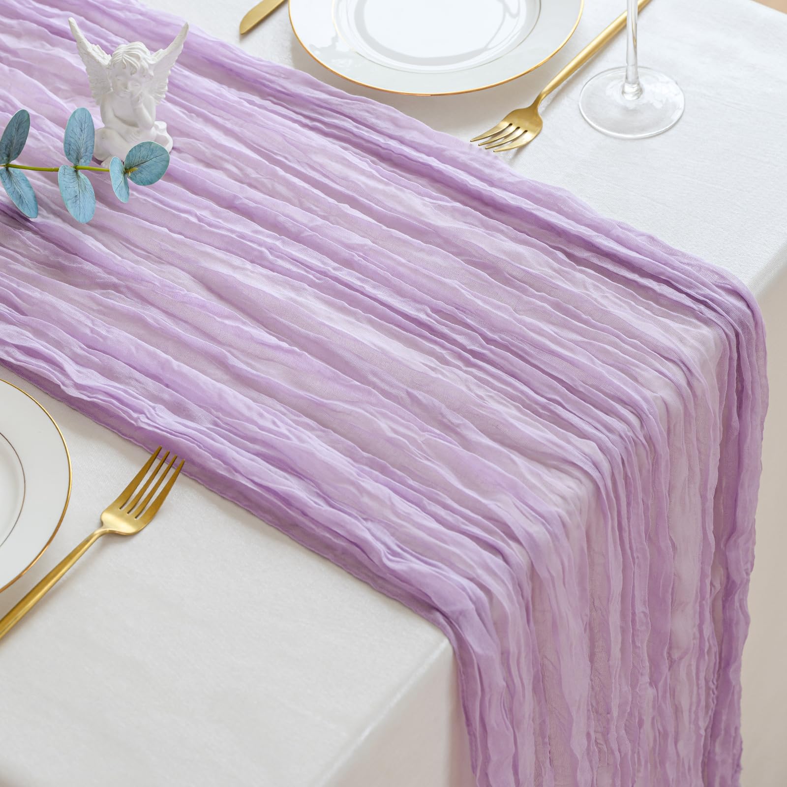 Photo 1 of Jugbey Lavender Lilac Purple Cheesecloth Table Runner Fall Autumn Decor 10ft Table Cloth for Wedding Party Baby Bridal Shower Birthday Halloween Thanksgiving Decoration