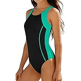 WIQI Girls Swimsuit Athletic Competition Color Block Bathing Suit One Piece Sporty Quick Dry Girls' Swimwear 9-16Y