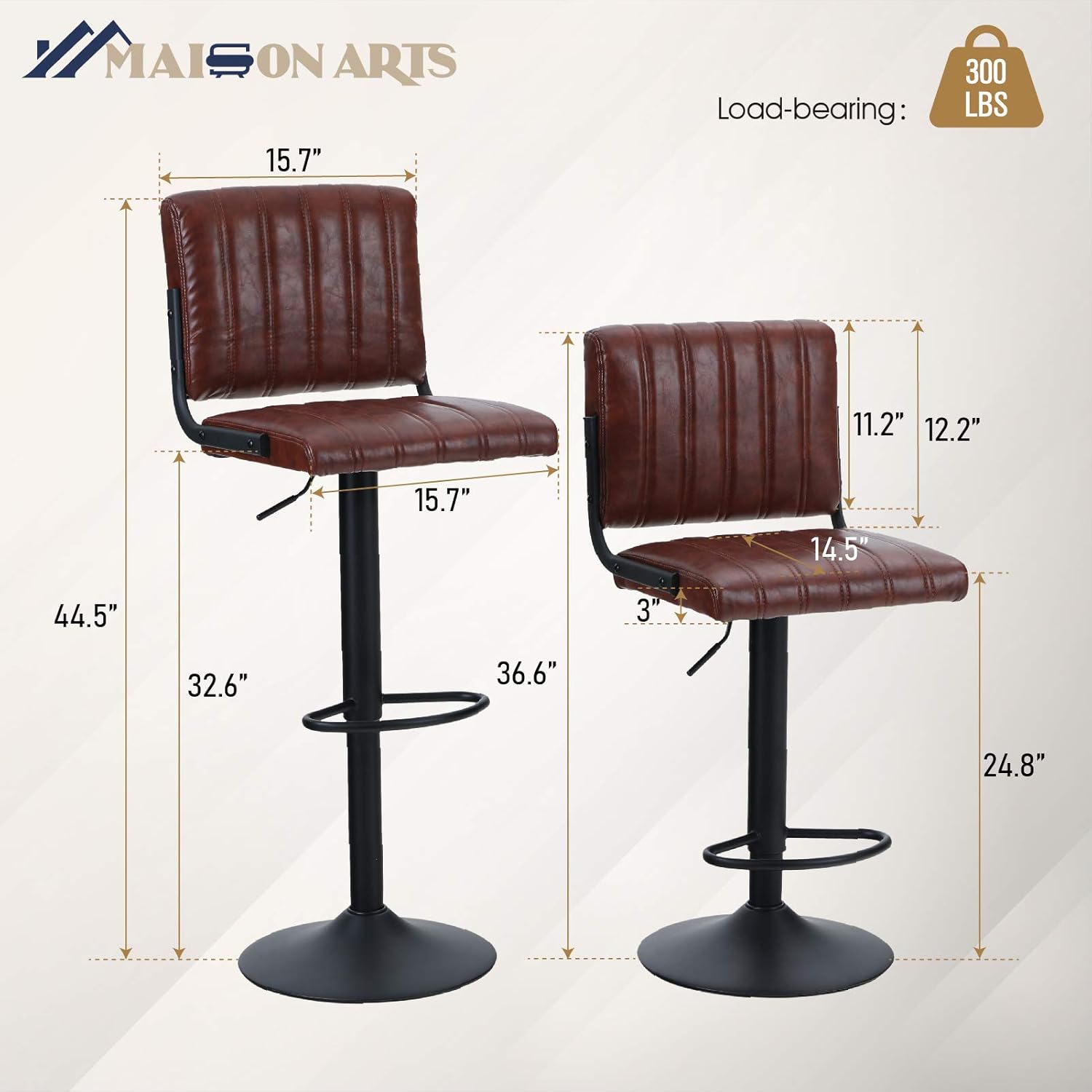 MAISON ARTS Bar Table Set of 3, Bar Height Round Bar Table with 2pcs Swivel Bar Stools 41" Pub Counter Table with Height Adjustable Barstools with Back, 1 Table & 2 Bar Stools Set, Rustic Brown: Kitchen & Dining