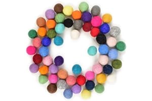 HUIANER 60 PCS Natural Wool Felt Balls Pom Poms for Crafts, Garland, Felting, Baby Mobile and Decor 0.8 Inch Nepalese 100% Ne