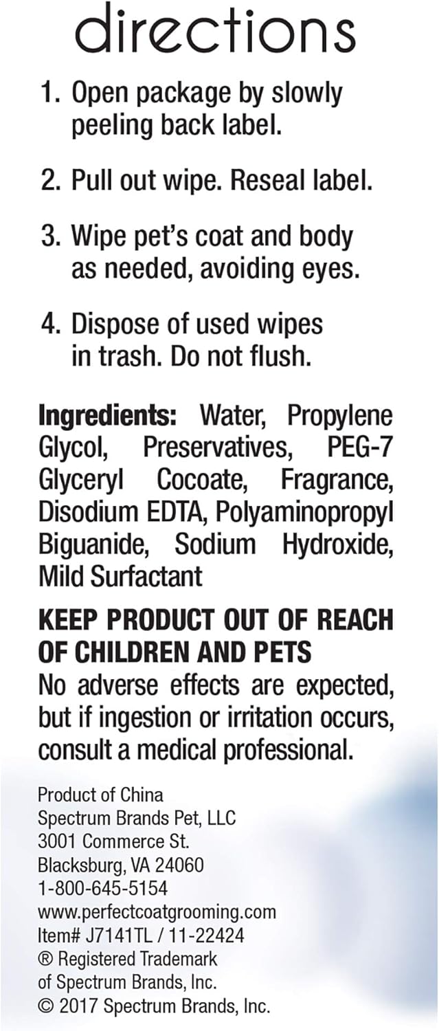 Pet Grooming Wipes : Perfect Coat Deodorizing Bath Wipes for Dogs, 100-Count (J7141TL)
